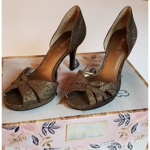 Michelle D Sparkly Gold Open Toe Heels